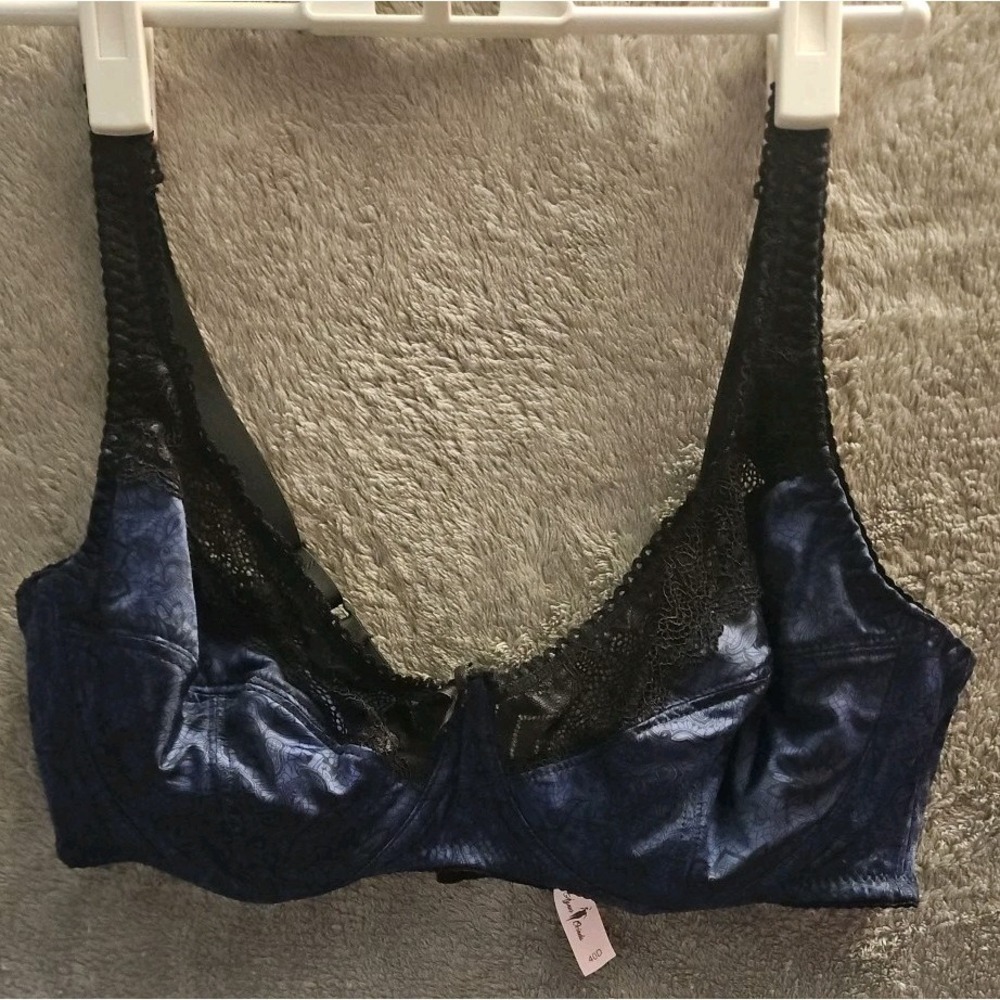 Agnes Orinda Lace Overlay Adjustable Push-Up Underwire 40D Blue‎ Black Lace NT22